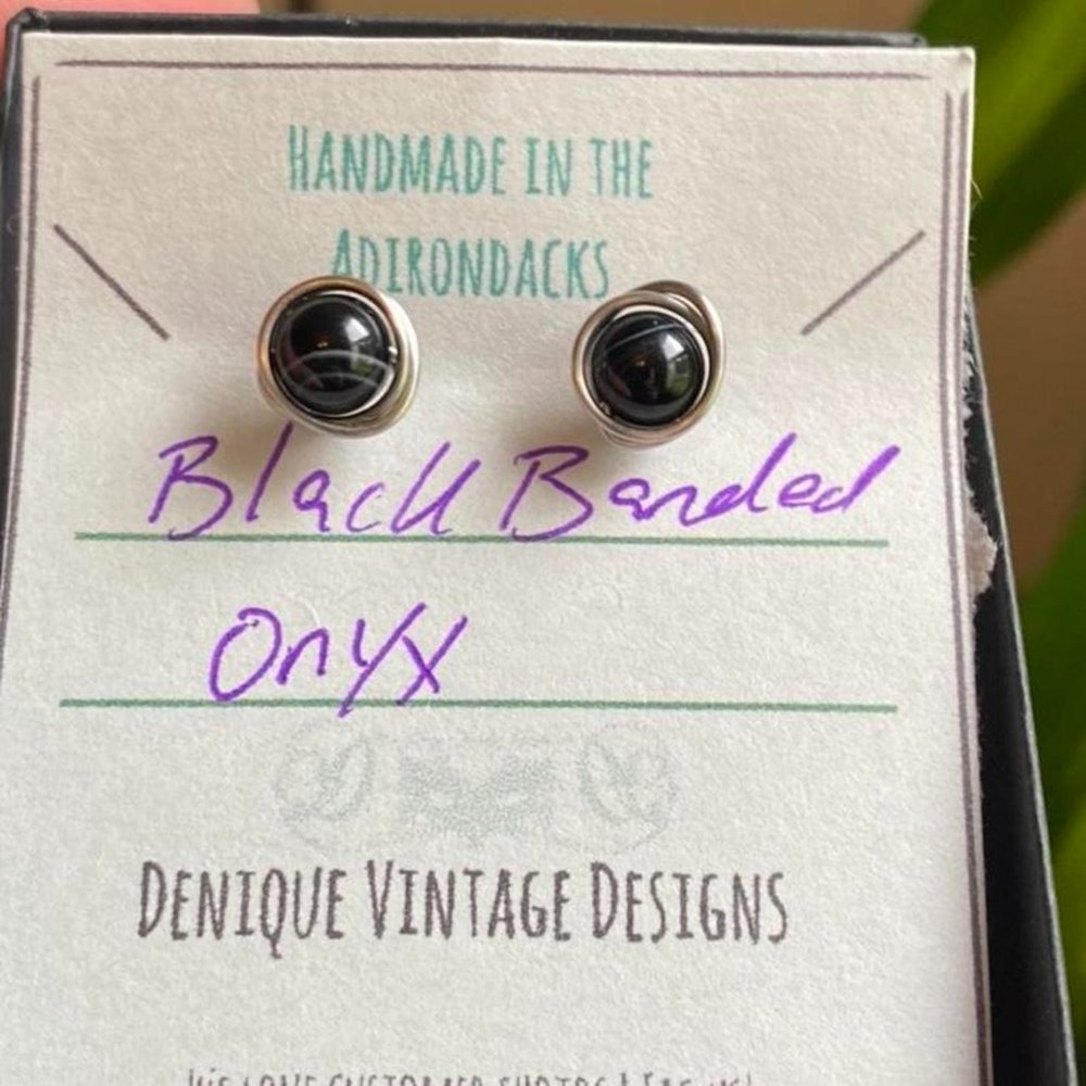 Black Banded Onyx 6mm stainless steel Post earrings.